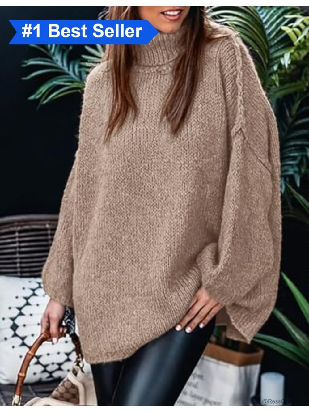 Chunky Knit Turtleneck Long Sleeve Oversized Pullover Sweater - Picture 3 of 6